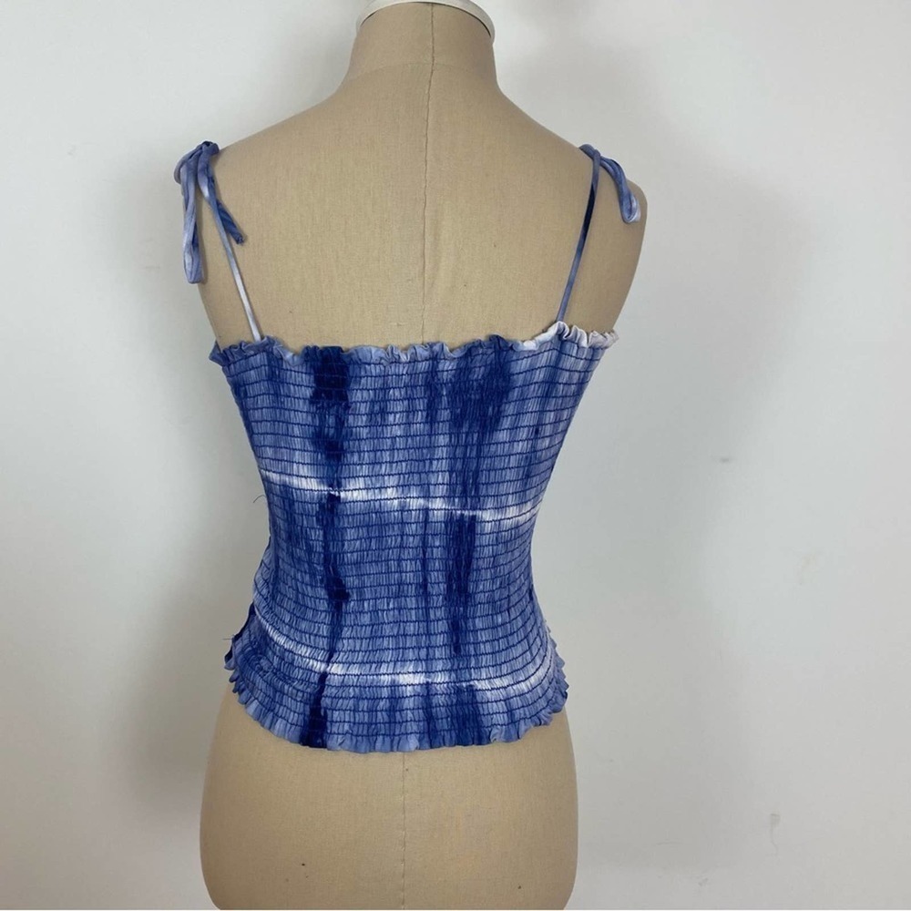 Emory Park Womens Tank Top Blue Tie Dye Smocked Medium - Picture 2 of 5